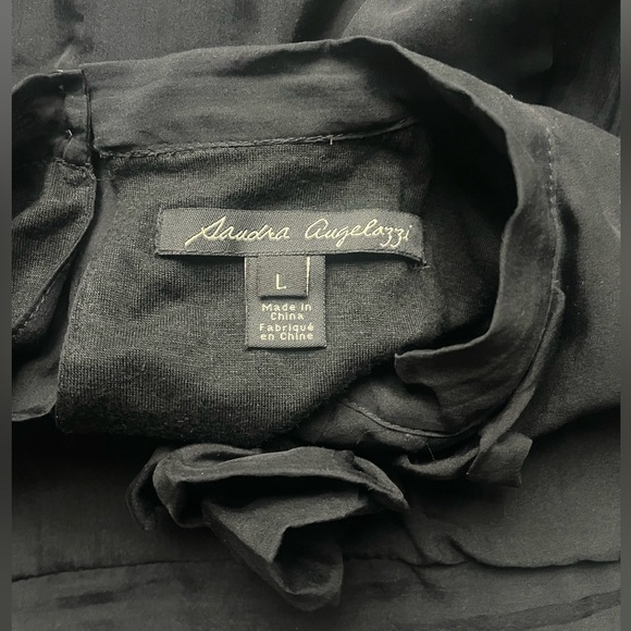 sandra  angelozzi Black Silk Ruffle Blouse Large Sheer Long Sleeve Feminine Top - Picture 3 of 7